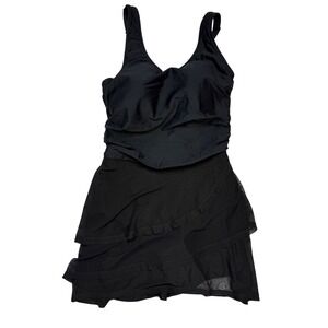 Cicibird Women Black Tiered Mesh Swim Dress One Piece Swimsuit Size M NWT